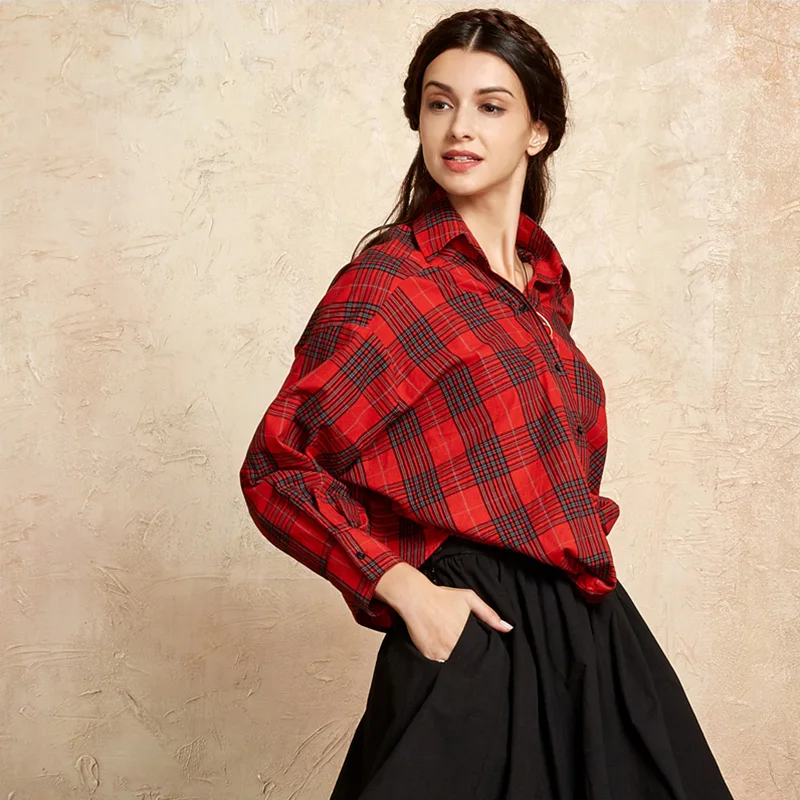 ARTKA Женская клетчатая рубашка осенняя винтажная для женщин 2018 рубашки с длинным