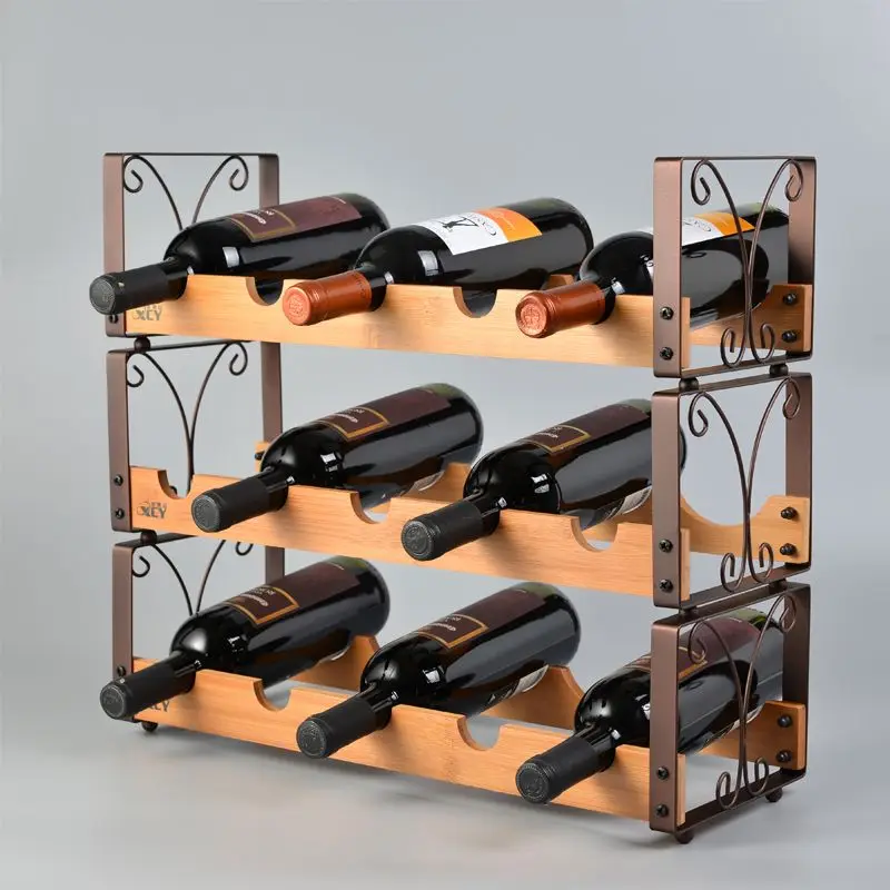 Металлическая сборная четырехуровневая железная стойка с деревянным винным