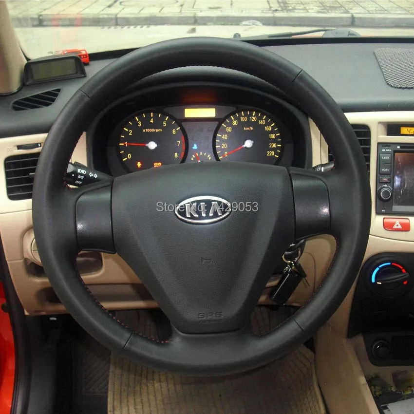 

Чехол на руль для Hyundai Accent KIA Rio, нескользящий чехол из натуральной кожи, дышащий, для стайлинга автомобиля «сделай сам»