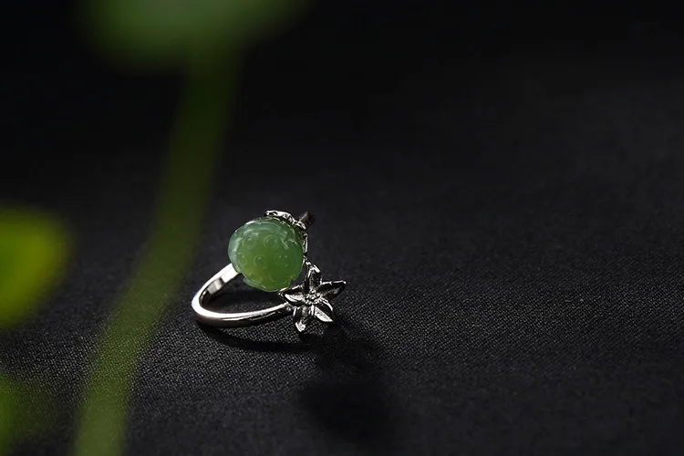 KJJEAXCMY boutique jewelry S925 Sterling Silver Antique inlaid and jade white rose lady's open ring finger | Украшения и