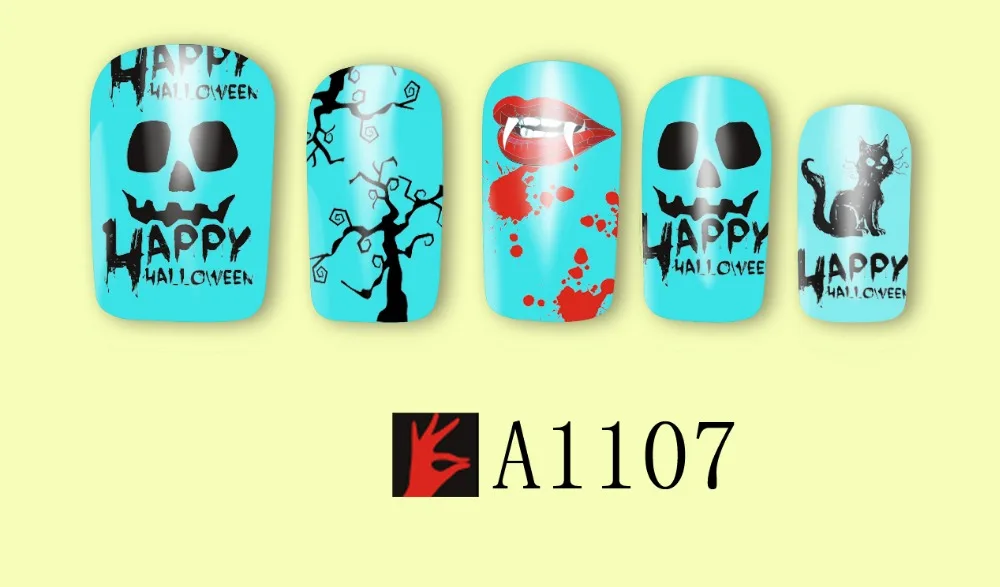 12 упак./лот переводка NAIL ART наклейки на ногти татуировки слайдера полное покрытие Хэллоуин Сова призрак вампира A1105-1116