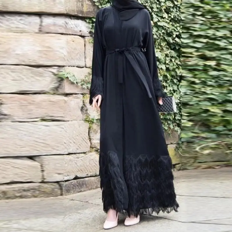 Black dress Кисточка Кафтан Дубай абаи кимоно халат мусульманский хиджаб платье Абая для женщин Кафтан Marocain Qatar Elbise турецкая исламская одежда - Цвет: Black dress