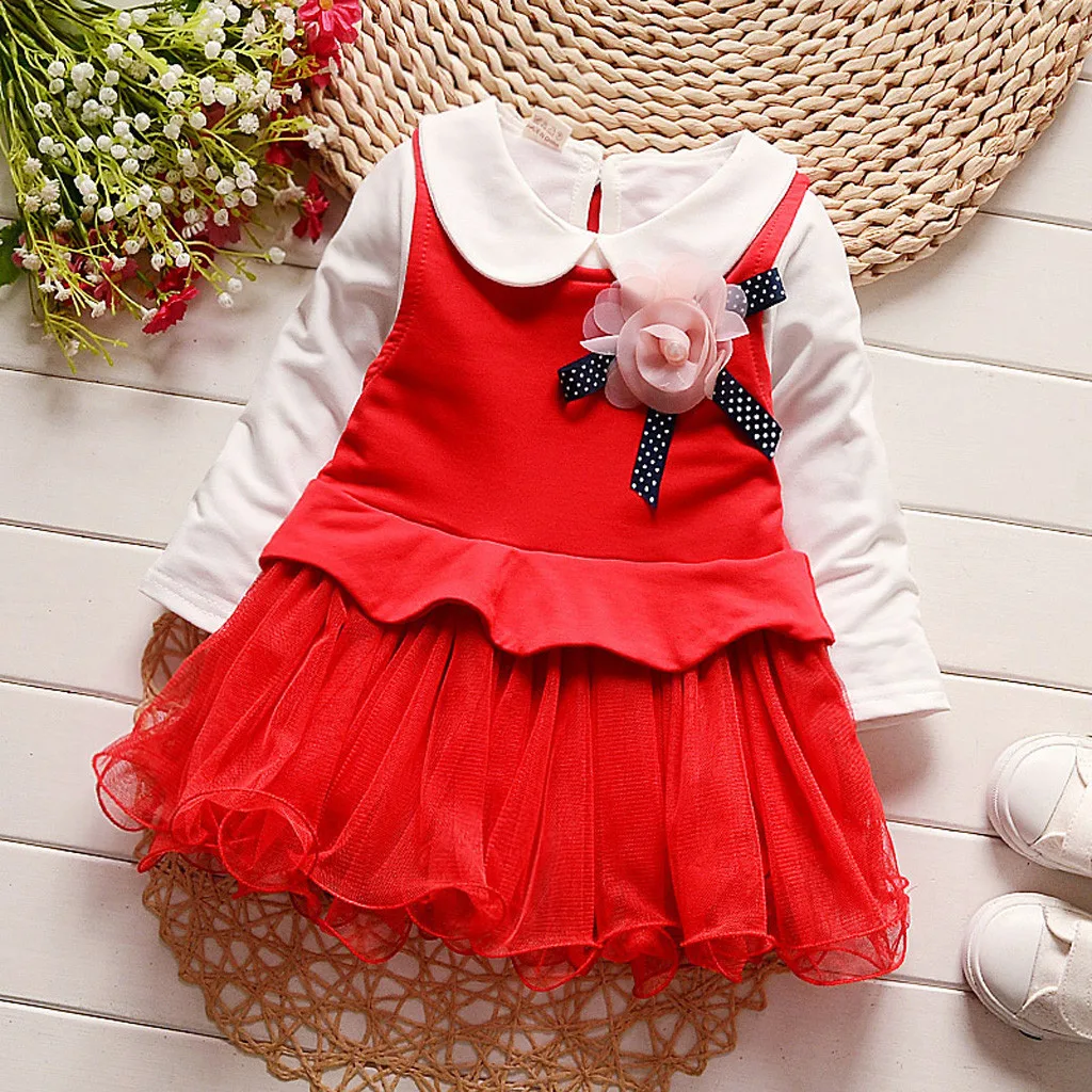 Kids Fashion 2pcs Set Baby Girls Clothing Sets Long Sleeve Flower Princess Tulle Dress T shirt Summer Clothes Children Suit | Детская