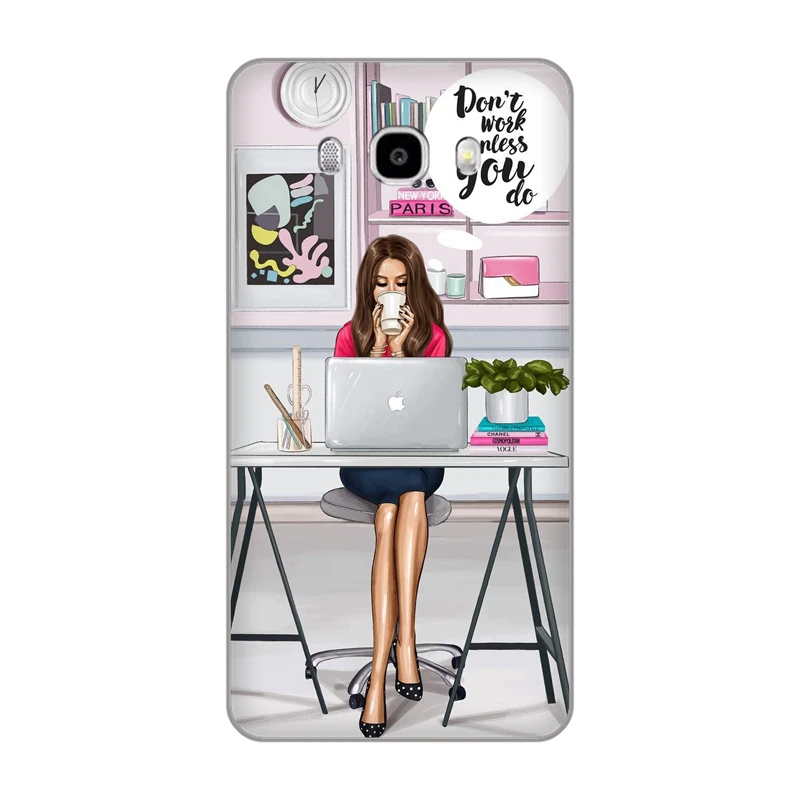 VOGUE Princess Girl Female boss coffee Soft TPU Phone case For Samsung Galaxy J3 J4 J5 J6 J7 J8 2016 17 18 EU VERSION Shell |