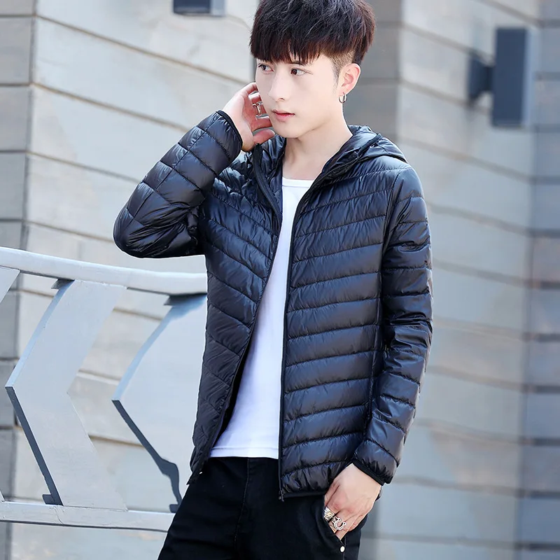 Black hooded Негабаритный M-6XL модная зимняя Ультралегкая пуховая куртка для мужчин s с капюшоном уличная легкая пуховая куртка теплая зимняя одежда для мужчин - Цвет: Black hooded
