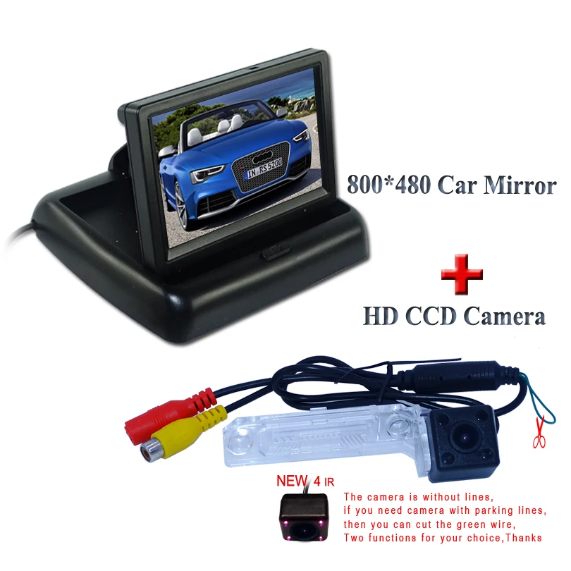 

4.3" foldable lcd car rear monitor +rainproof 4 ir car reserve camera glass lens use for Volkswagen PASSAT B5/Jetta/Touran/Caddy