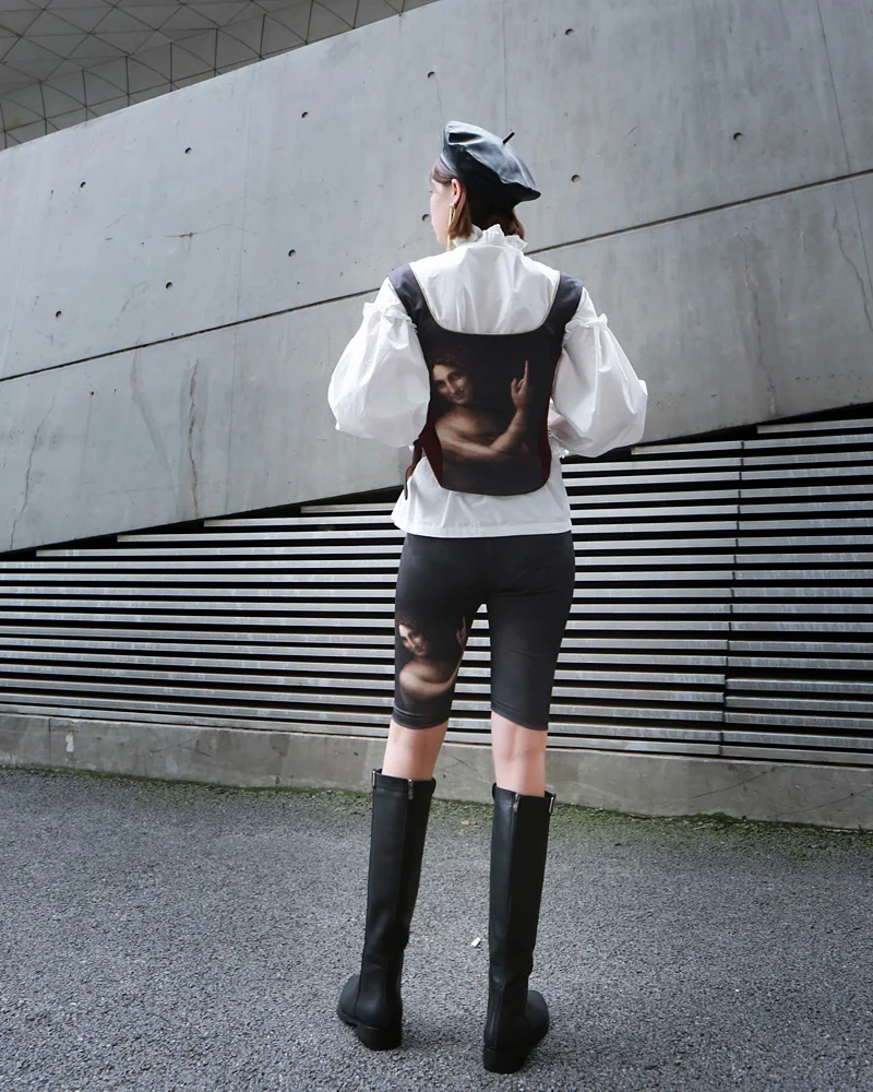 Женские леггинсы в стиле ретро масло для поддержания упругости с рисунком