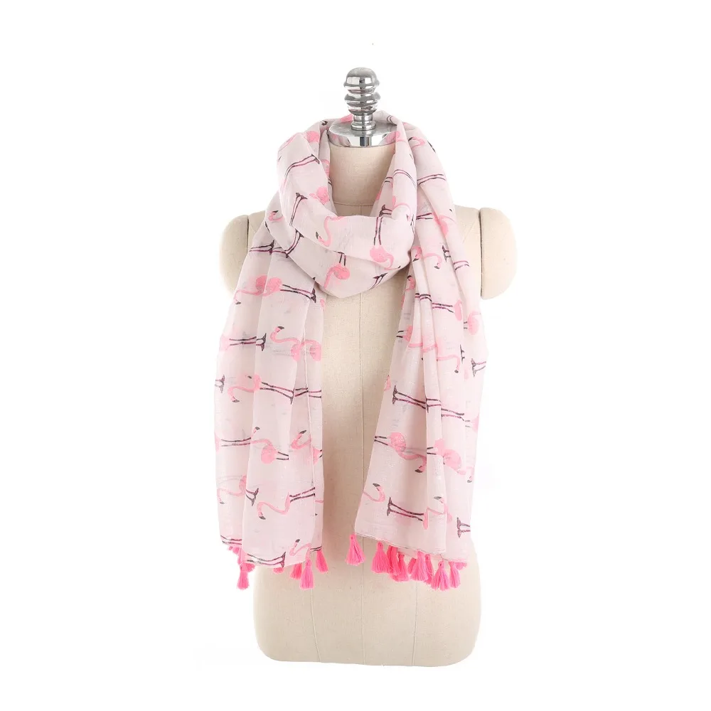 2018 Women Spring Autumn Printed Scarf New Flamingo Pattern Shawl Fashion Travel Tassel Cotton Linen Scarves For Girls | Аксессуары для
