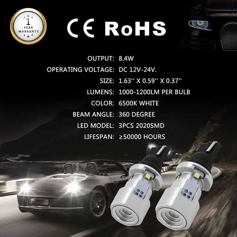 OXILAM 1000lm T15 W16W светодиодный светильник Canbus 921 912 клинообразный обратный светильник высокой мощности супер яркий внешний светильник 6500K белый