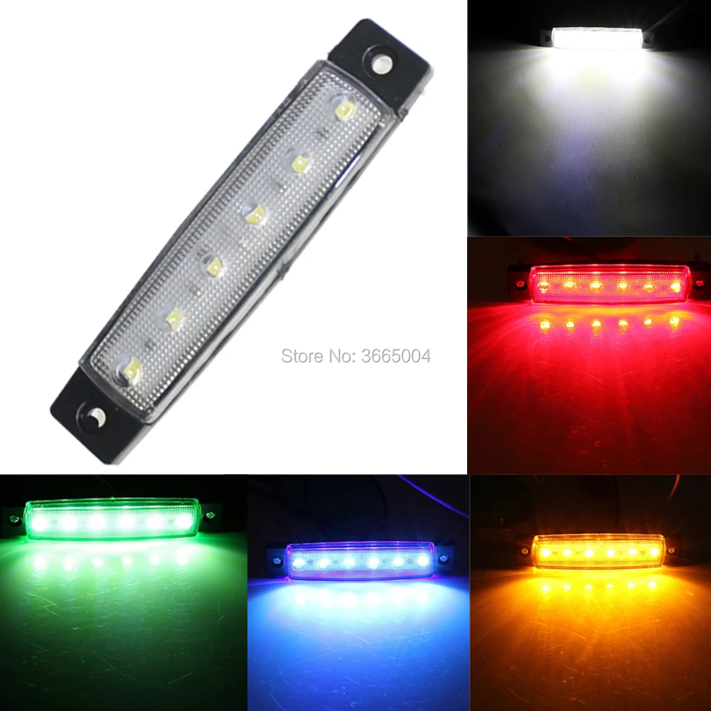 1 шт., 12 В, 24 В, 6LED, боковые габаритные индикаторы, светильник, грузовик, прицеп, лодка, зазор, красный, белый, синий, желтый, зеленый