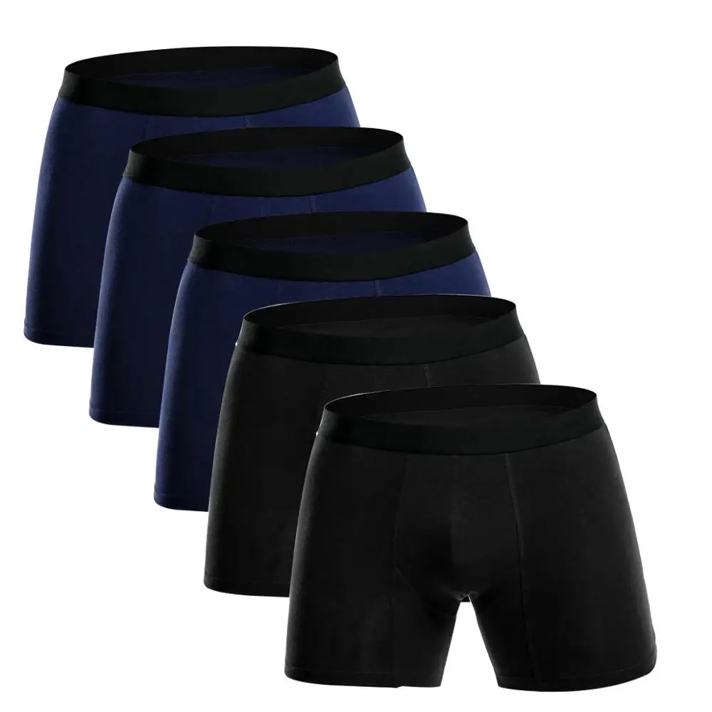 2BLACK 3BLUE Трусы-шорты Для мужчин 5 шт./лот длинные боксерское Мужское нижнее белье из хлопка трусы, мужские боксеры Однотонные эластичные шорты мужские трусы-боксеры marca - Цвет: 2BLACK 3BLUE