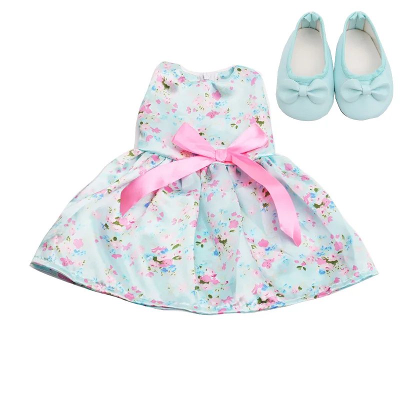 Light blue 18 дюймов платье куклы для девочек принцесса Принт вечернее платье с обувью Американская Одежда для новорожденных детские игрушки подходит 43 см Детские куклы c7 - Цвет: Light blue