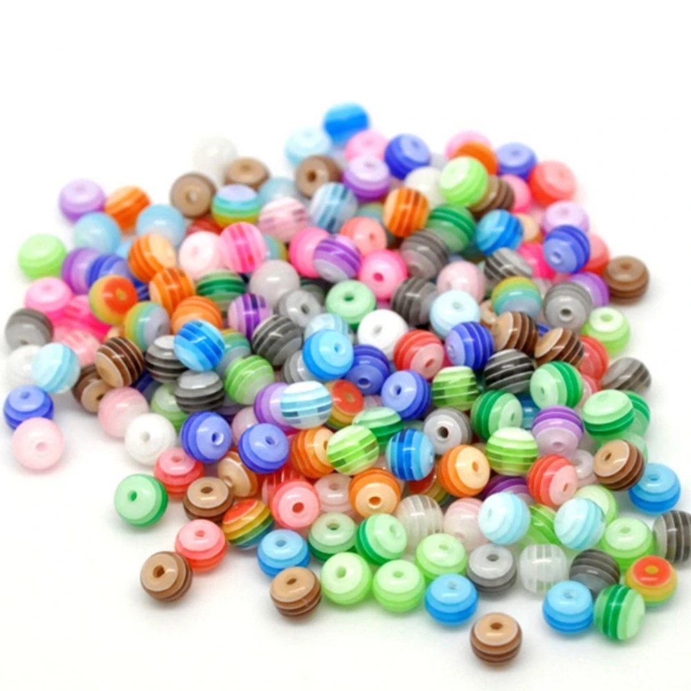 DoreenBeads Hot new Jewelry Resin Round Loose Beads Mixed At Random Stripe for Making 6mm Dia Hole:1.5mm 25 Pieces | Украшения и