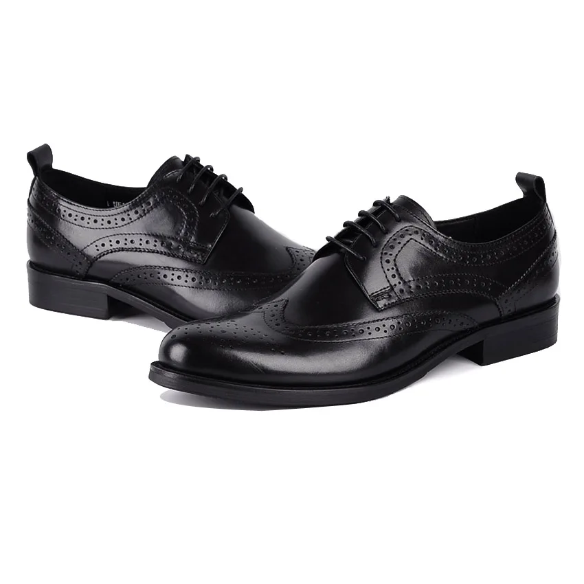 

British Style Genuine Leather Men's Handmade Carved Oxfords Round Toe Derby Wingtip Man Formal Dress Wedding Brogue Shoes YMX97