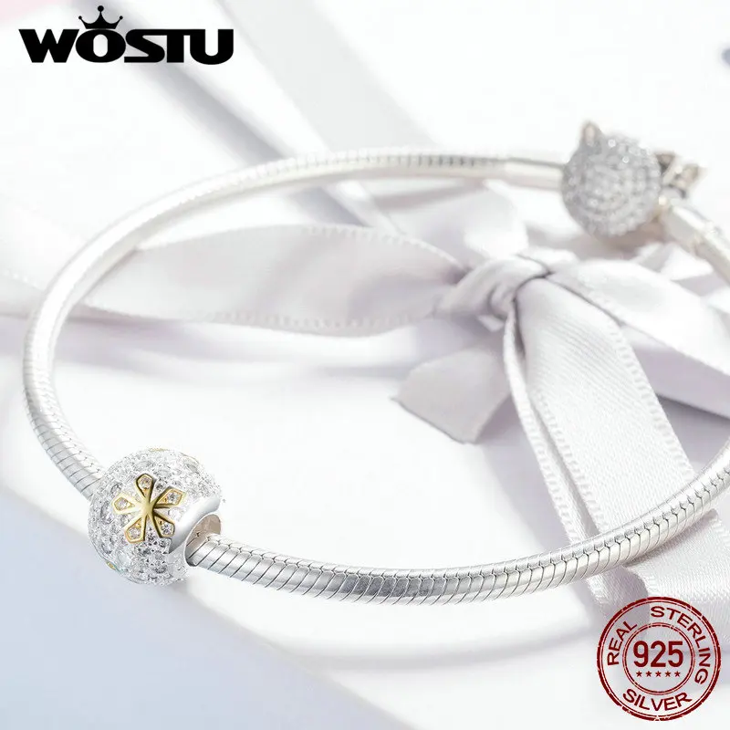 WOSTU/горячая распродажа Стерлинговое Серебро 925 пробы яркие золотые бусины с