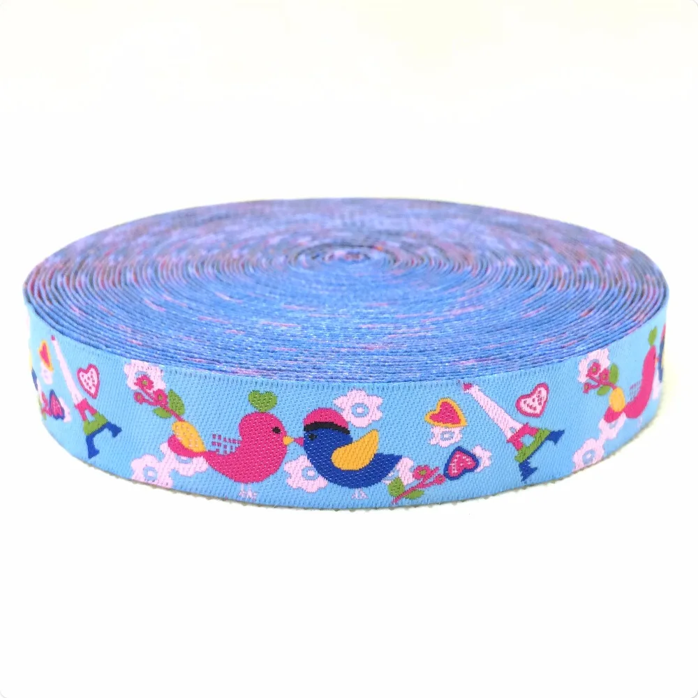

NEW wholesale 5/8'' 16mm 10yards/sets 100% Polyester Woven Jacquard Ribbon pink bird and flowers lace KTZD15102230