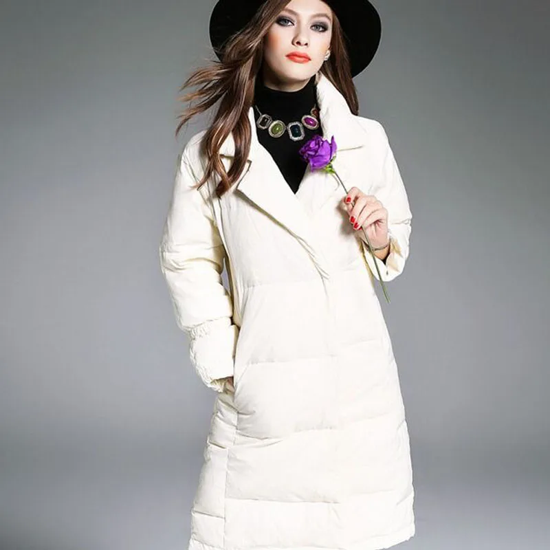 2018 модная зимняя куртка женское толстое длинное пальто теплые парки на 90% белом