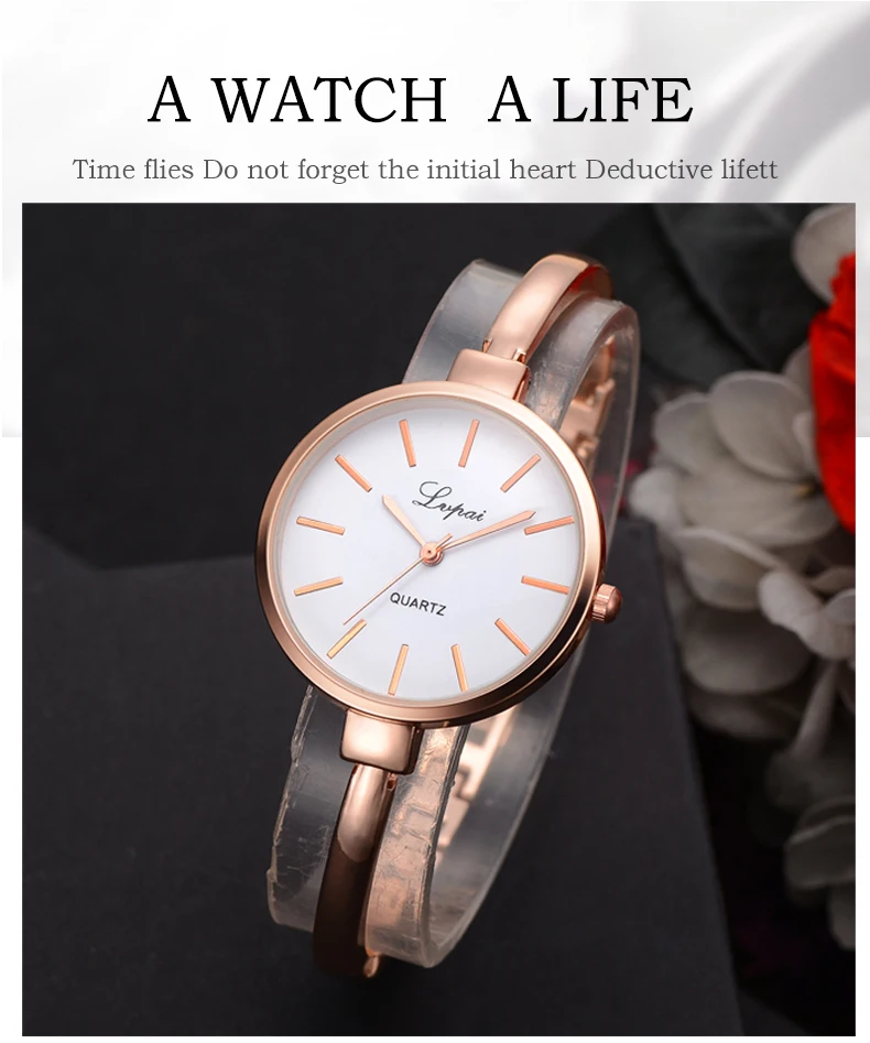 Lvpai Top Brand Women Bracelet Watch Thin Strap Gold Big Dial Simple Women Fashion Luxury Watch Combination Quartz Watch