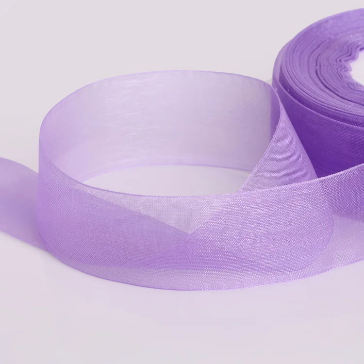 Light Purple 38 мм ширина Розовая Шифоновая лента из органзы для одежды швейная ткань для подарочная упаковка «сделай сам» свадебное украшение кружевная лента 50 ярдов/партия - Цвет: Light Purple