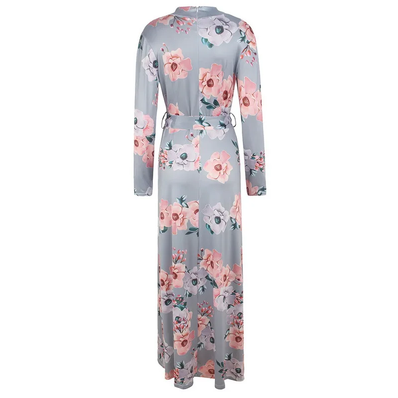 Сексуальное женское Макси длинное платье Boho вечернее пляжное платье Vestidos с высоким воротом летнее платье с цветочным принтом купальное платье