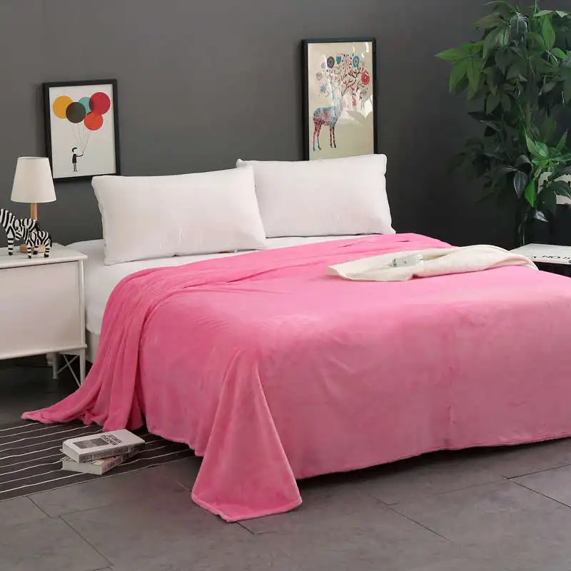 Pink Мягкое одеяло на кровать, полиэстер, коралловый флис, плед серого цвета, для взрослых, зимнее теплое постельное белье, покрывало, покрывало, фланелевое одеяло s - Цвет: Pink