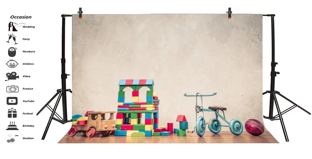 Laeacco Baby Toy Brick LEGO Fisher Bicycle Ball Cement Wall Детские Портретные Фото фоны для фотографий