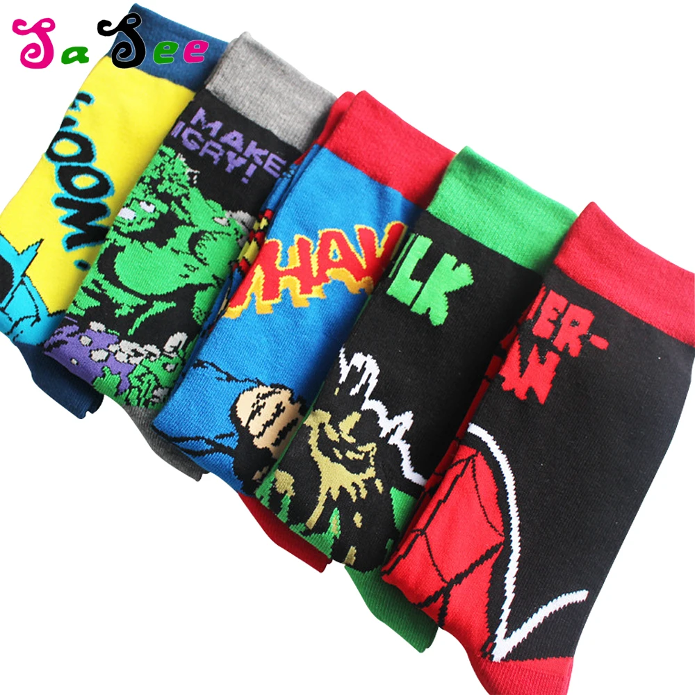 Hot Sale Brand Quality Cartoon Superman Men's Fashion Sock Colorful Combed Cotton Wedding Novelty Funny Happy Socks Men Meias