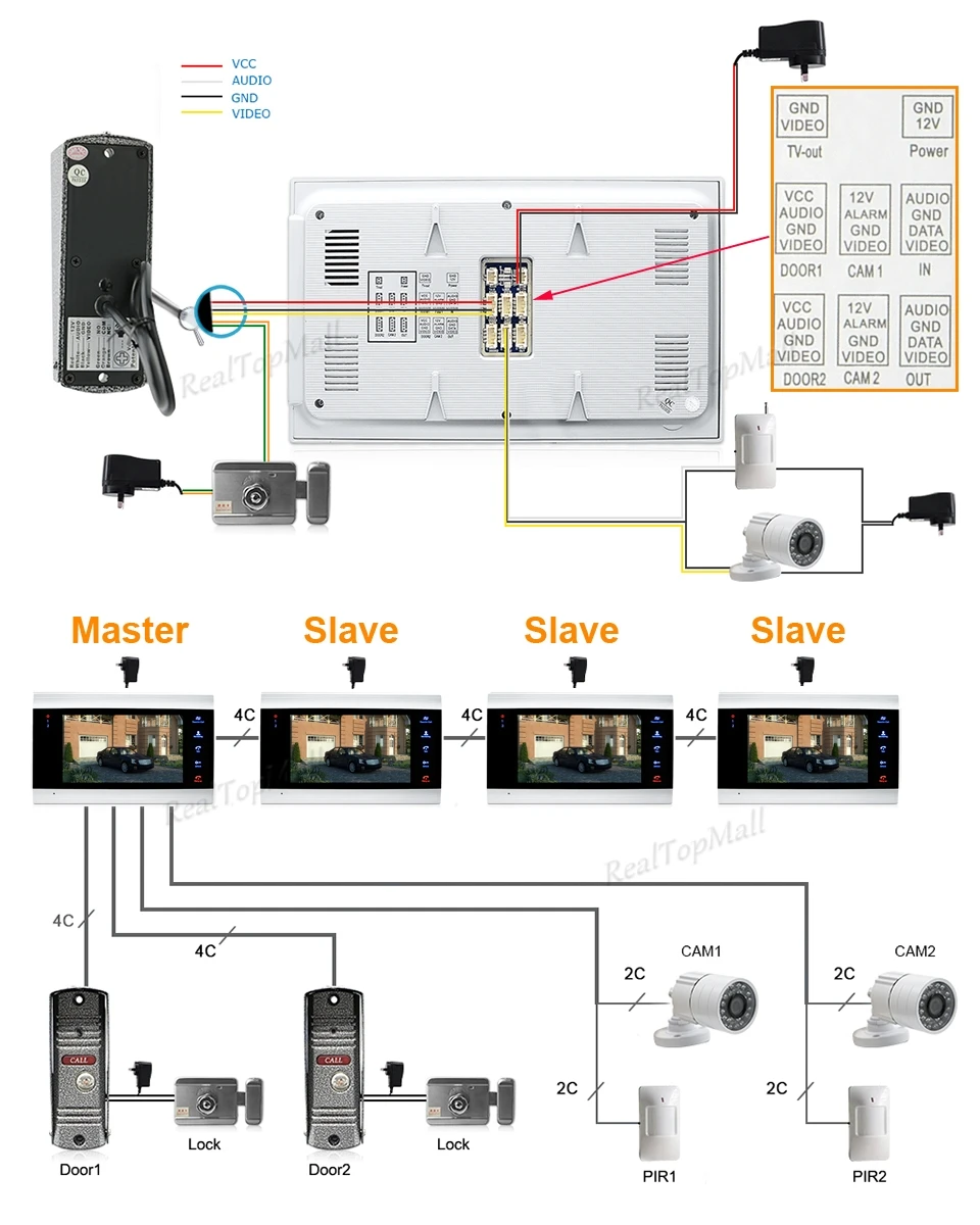 Новый 7 дюймовый видеодомофон с монитором и наружной камерой 1200TVL Система
