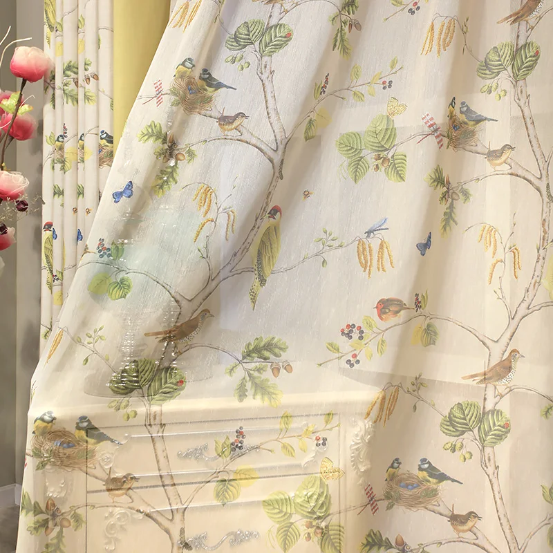 Пользовательские роскошные шторы для спальни, кухни гостиной американские Цветочные птицы бежевые оконные шторы занавески на кольцах, 1 панель