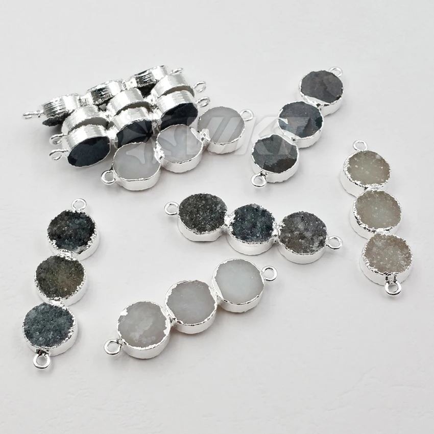 

WT-C133 Fashion design triple round shape druzy stone connectors ,double hoops stone druzy connectors in gold color