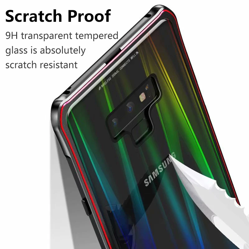 LUPHIE для samsung примечание 9 чехол Роскошные Жесткий магнитного металла Алюминий сплав прозрачный Стекло противоударный Броня чехол для телефона 6,4