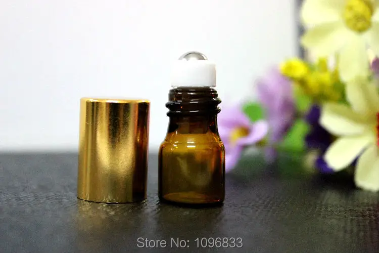 

2CC Amber Roll on Bottle with Gold Cap, Glass Bottle with Steel Bead Roller, Glass Amber Bottle, Brown Glass Bottle, 100pcs/Lot