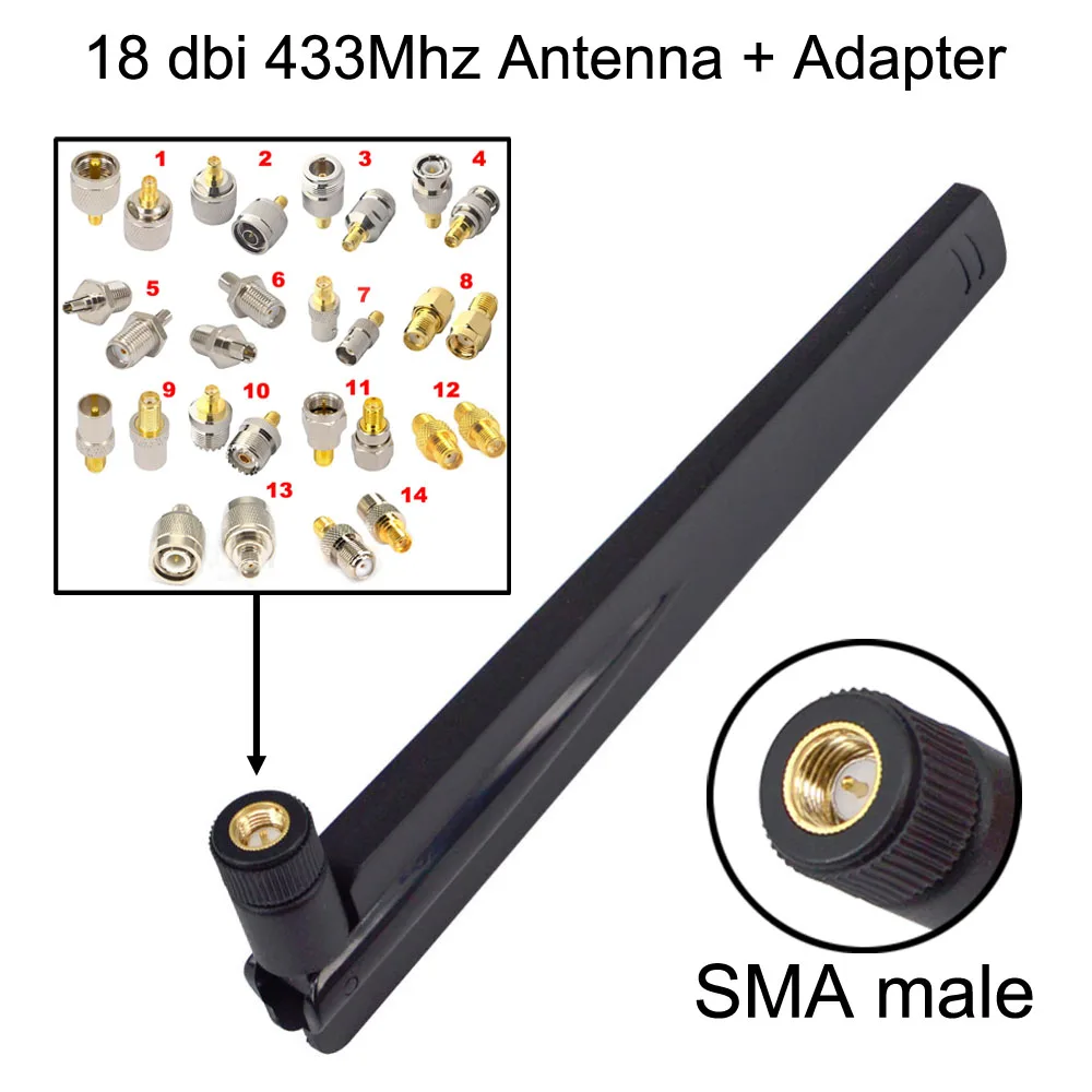 433 МГц Антенна 18dbi SMA Мужской усилитель+ РЧ Разъем гнездо SMA ts9 CRC9 N F Профессиональный разъем с фиксатором, устройство копировально-программного управления ТВ переходник папа мама