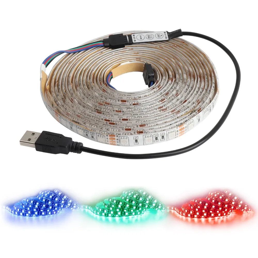 DC5V USB Светодиодные ленты светильник 5050 SMD RGB чип 1 м до 5 гибкая клейкая лента для ТВ