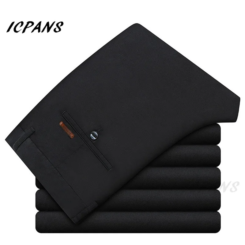 8023 black ICPANS костюм брюки мужские рабочие брюки летние хлопковые прямые стрейч Бизнес офис формальные мужские s Брюки Большие размеры 38 40 42 - Цвет: 8023 black