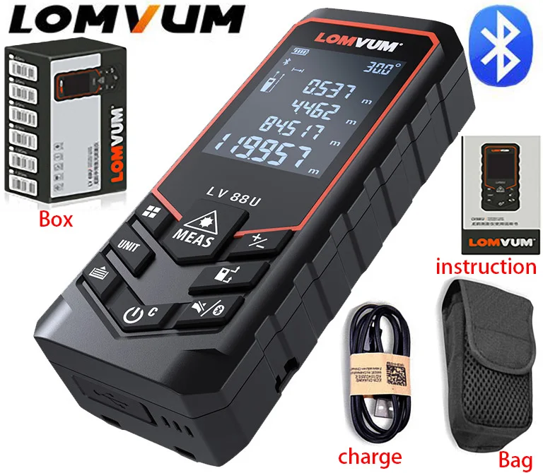 Лазерный дальномер LOMVUM, 50 м, 80 м, 100 м, 120 м, М, лазерный дальномер, мини, Bluetooth, ленточный дальномер, USB, измеритель диастиметра