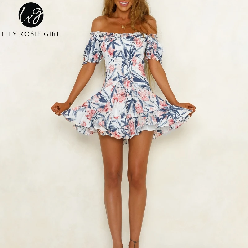 Lily Rosie Girl 2019 летнее пляжное платье без бретелек с рюшами и цветочным принтом