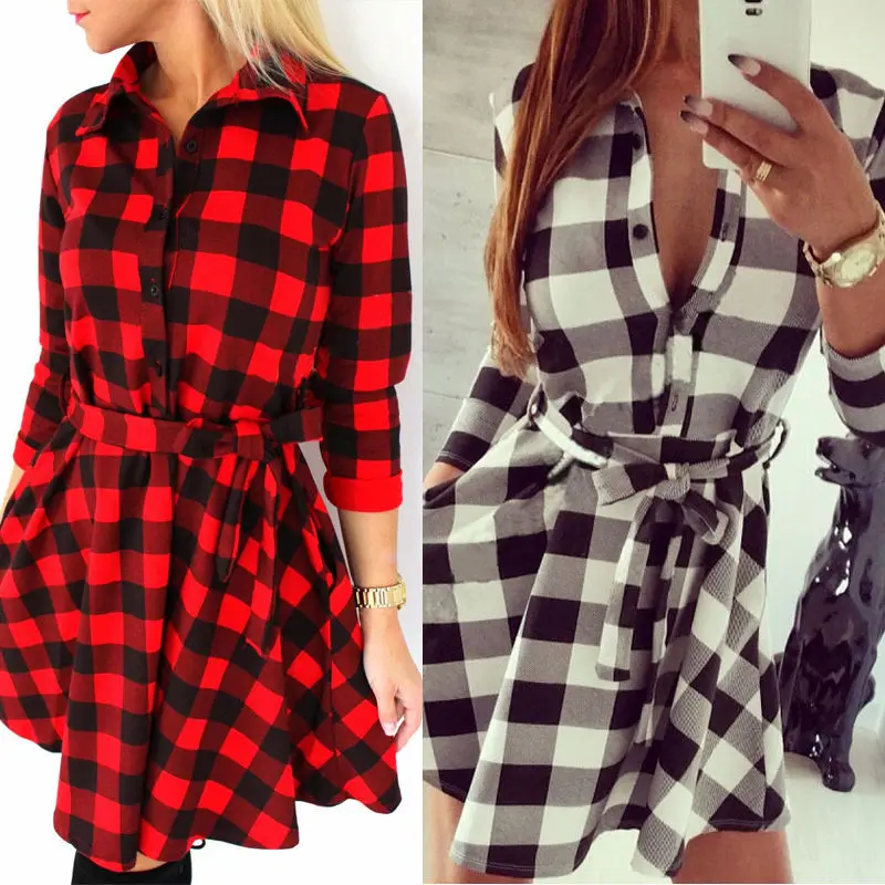 Женское платье туника в клетку Kilt клетчатое с длинными рукавами стиле преппи