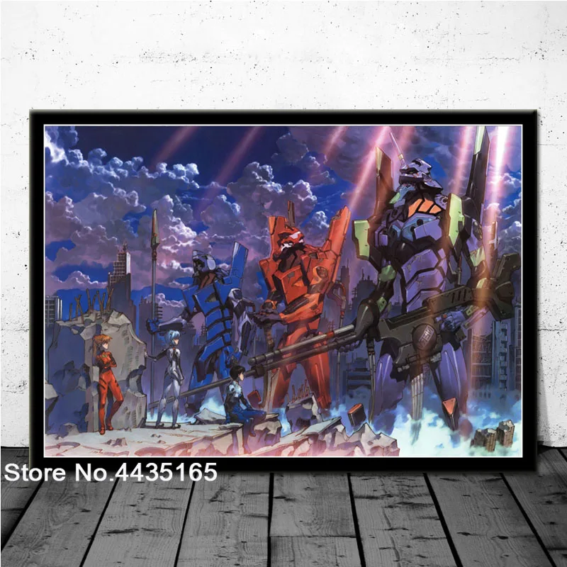 Постеры и принты неоновый бытие Evangelion постер японское аниме Настенная картина холст живопись для гостиной украшение дома - Цвет: Тёмно-синий