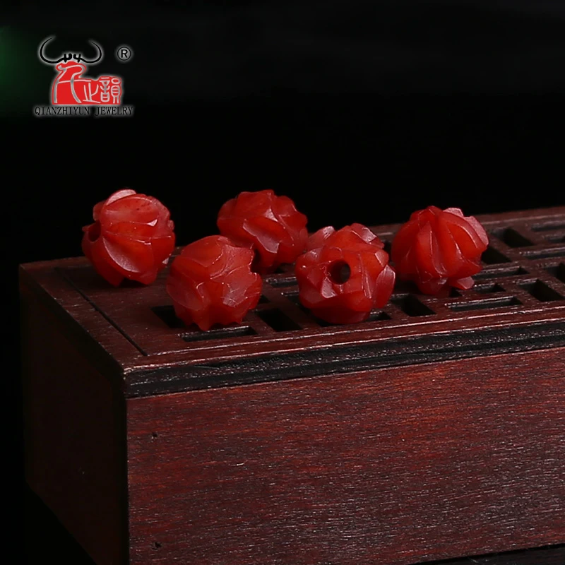 

20PCS Natural Yak Bone Bead hand-chain Necklace DIY Scatter Beads Handmade Carved Red Lotus Flower Beads 12mm 14mm Tibetan Style