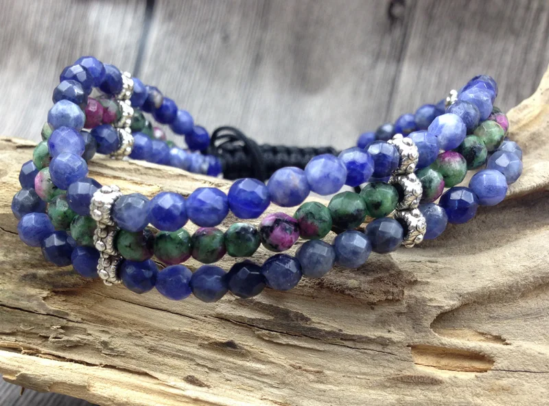 YA2676 натуральный камень Sodalite Zoisite 4 мм граненые бусины 3 слоя шнур браслет