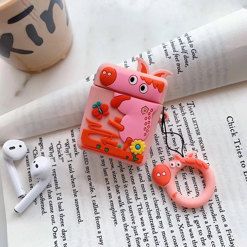 Мягкий силиконовый милый защитный чехол для Airpods с зеленым динозавром/розовой