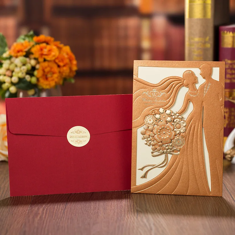 12pcs/lot Personalized Laser Cut Wedding Invitations Elegant Groom&ampBride Couples Party Invite Cards with Envelope JK402 | Дом и сад