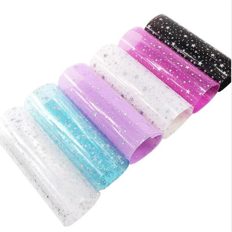 Прозрачная виниловая искусственная ткань со звездами 20*30 см кожа Декоративная