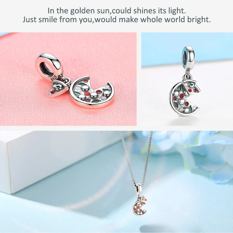 FOREWE 925 стерлингового серебра Шарм бисера зеленый красный кристалл пиццы Fit Pandora Браслеты Подвески креативные DIY ювелирные изделия подарок