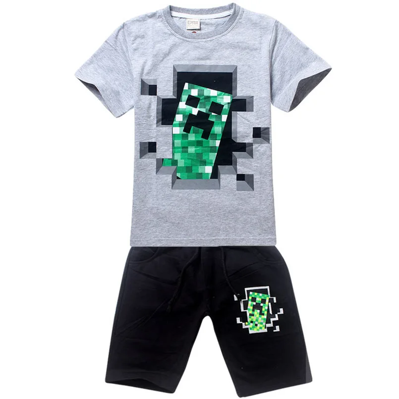 Minecraft Cartton набор мальчик натуральный хлопок комплекты летней одежды короткий