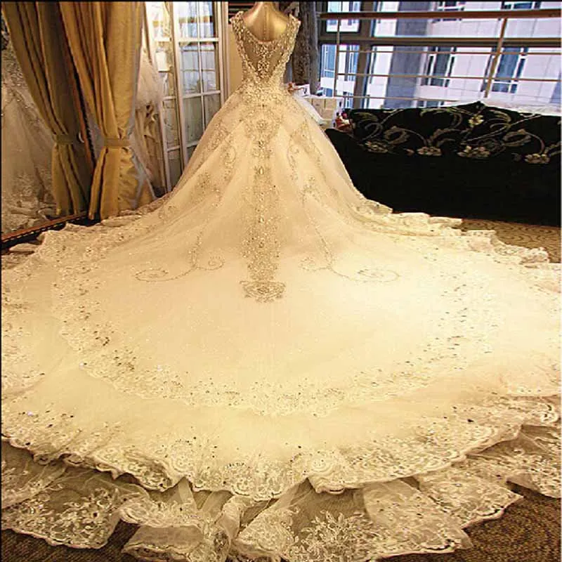 Actual Custom Made Luxury Cathedral Train A Line Cap Sleeve Vintage Wedding Dress 2018 Bride Dresses Vestidos de noiva