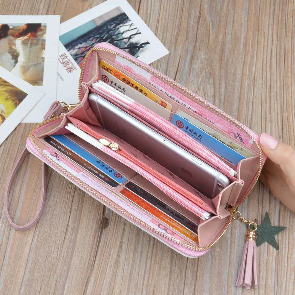Модный длинный кожаный клатч Cuzdan женский кошелек на молнии для телефона сумка