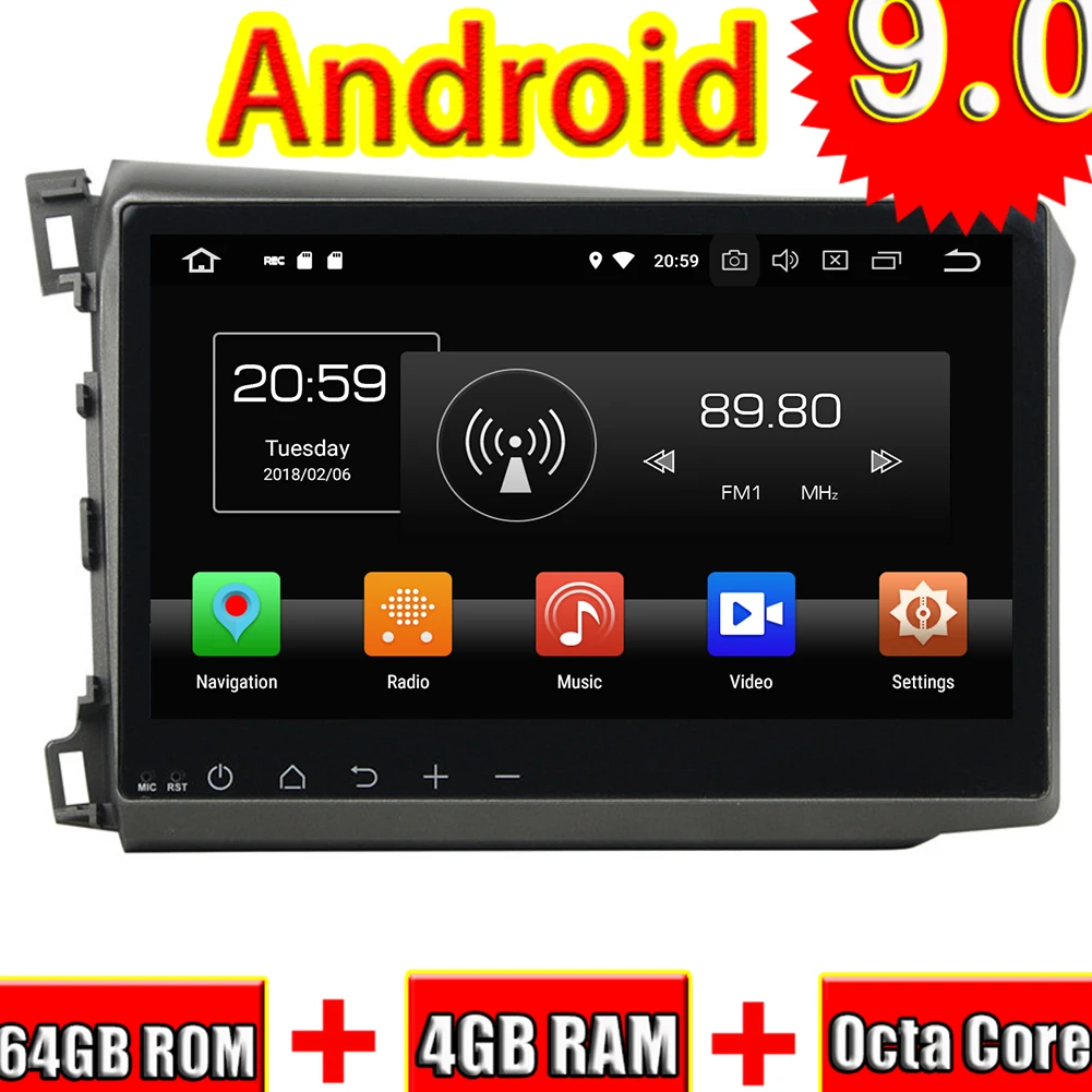 Topnavi Octa Core Android 9 0 автомобильный радиоприемник с навигацией GPS для Honda Civic 2012
