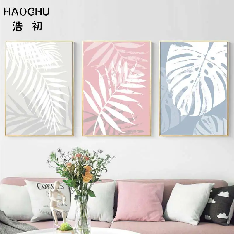 Картина на холсте HAOCHU с изображением розовых и синих листьев печатный плакат